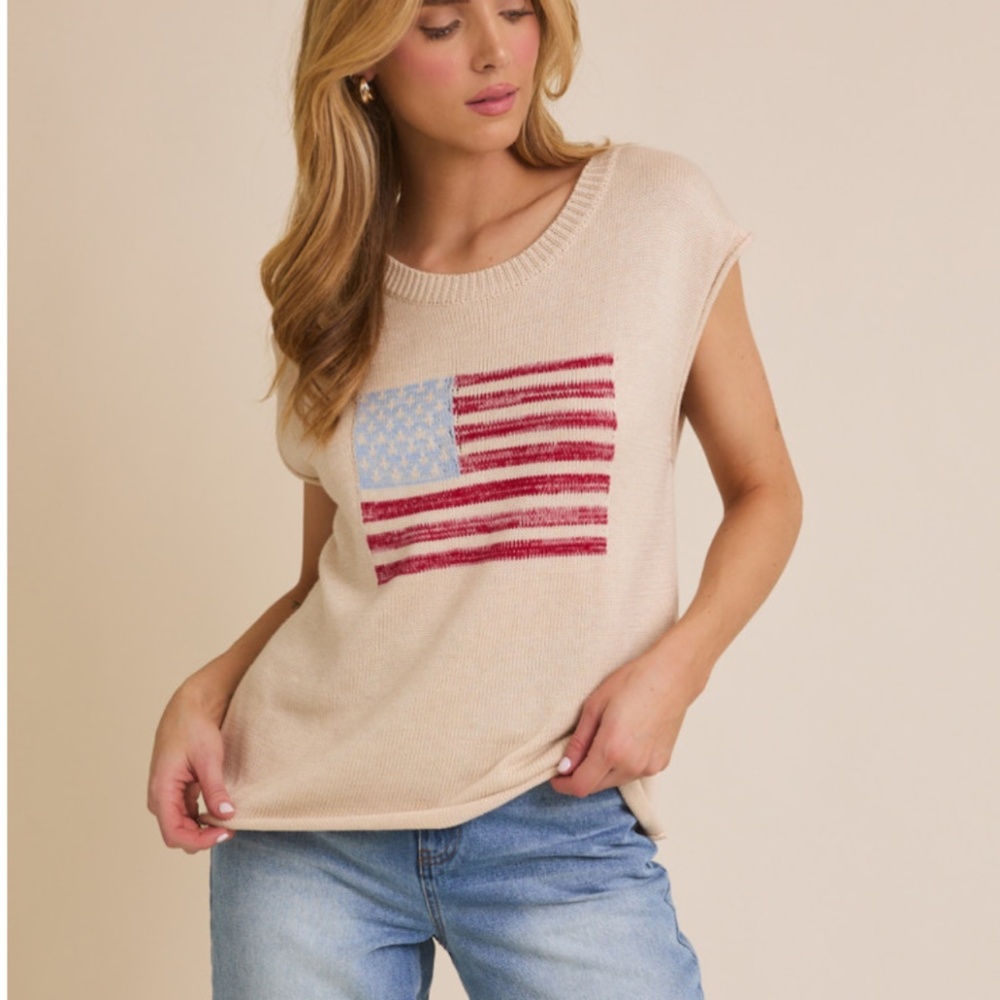 💲GILLI “ America “ GILLI CREW NECK WIDE SHOULDER USA FLAG SWEATER